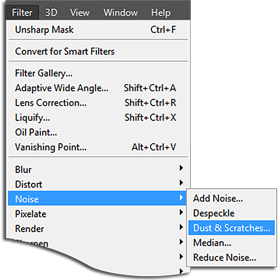 Dust & Scratches filter in Photoshop menu
